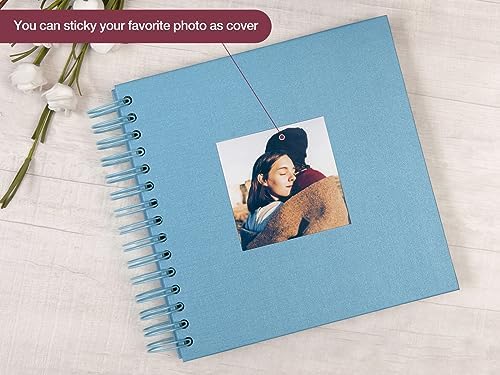 potricher 8 x 8 Inch DIY Scrapbook Album 80 Pages with Kraft Paper, Blue | Thick Kraft Paper Scrap Book Photo Albums, Memory Book for Wedding, Anniversary, Baby, Family, Travel, DIY Projects