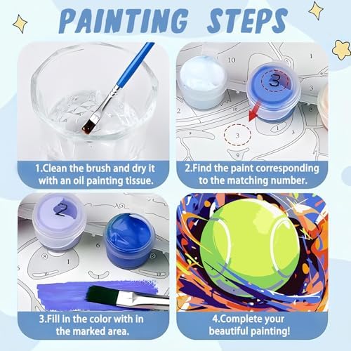 XTCIXAL Paint by Numbers Kit for Kids with Frame, Tennis, 8X8 inch
