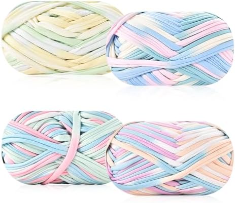 iSuperb 4 Pack Knitting Yarn Colorful Cloth T-Shirt Yarn Fabric Crochet Cloth for DIY Knitted Art Basket Bag - 400g