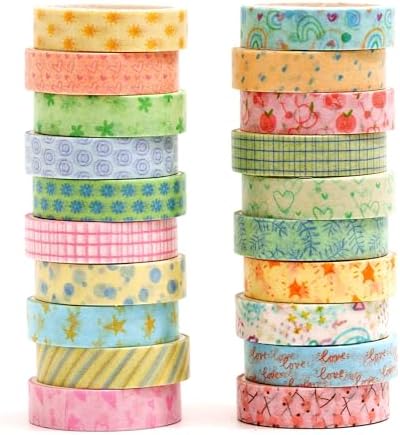 Colorful Pattern Washi Tape Set - 20 Rolls Cute Adhesive Tapes Pastel Arts Decorative Masking Tape Sets for Craft, Kids, Scrapbook, DIY, Gift Wrapping (Sweet Pastel)