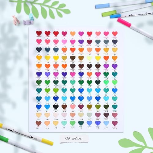 Ohuhu Adult Coloring Book Markers 120 Color Dual Tip Water-Based-Maui-White | No Bleed Coloring Markers Fineliner & Brush Drawing Pens Art Pens for Kids Adults Sketch Journal