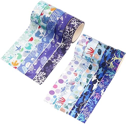Blue Ocean Washi Tape Set 10 Rolls Bronzing Sea Decorative Masking Tapes for Scrapbooking, Journal, Planner, DIY Crafts, Gift Wrapping