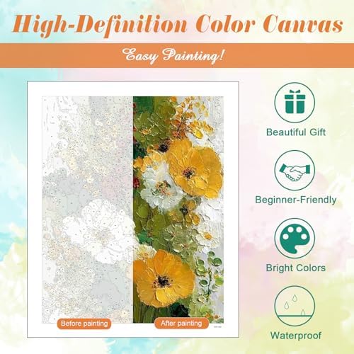Kalonyth Flowers Paint by Numbers Kit for Adults, 16x20 inch, No Framed