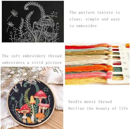 Silentsea Mushroom Embroidery Kit, Beginner Embroidery kit for Adults, Needlepoint Set Funny (Mushroom)
