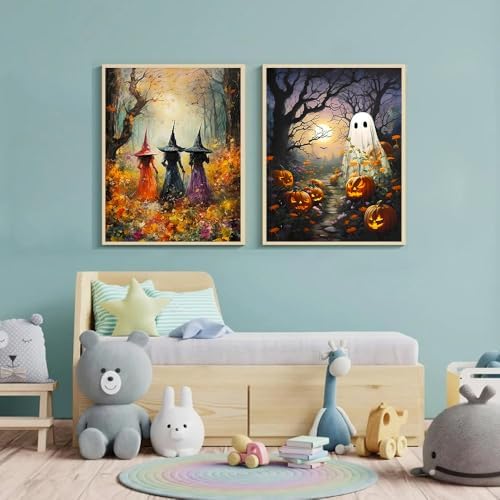 4 Pack Halloween Paint by Numbers for Adults with Framed Canvas 8x12inch
