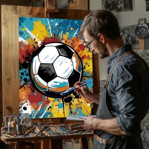 Reivworl Soccer Paint by Numbers Kit for Adults Beginner, 16" Wx20 L Soccer Paint by Number for Adult, Acrylic Painting Kits with Canvas for Gifts and Wall Decor