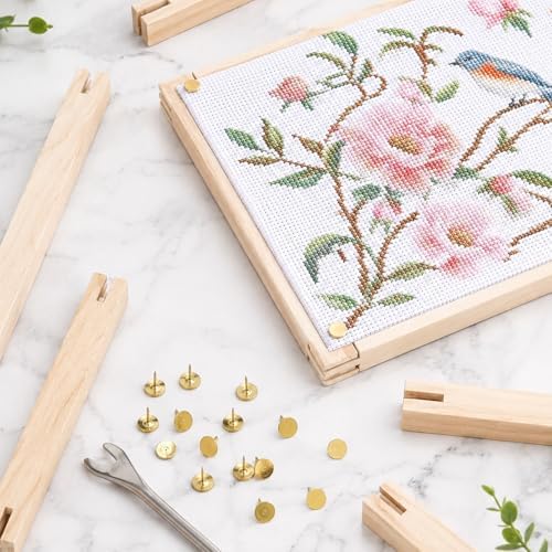Oqqlin 12 Pcs Stretcher Bars for Needlework, 8/12/ 16 Inch Wooden Canvas Stretcher Bars Durable Cross Stitch Frame Set with 50 Thumb Tacks for DIY Craft, Embroidery
