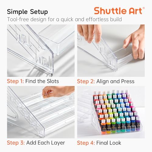 Shuttle Art Acrylic Paint Organizer, 7 Layers Clear Storage Rack, Snap On Organizer for Acrylic Paint, Oil Paints, Nail Polish and Craft Supplies