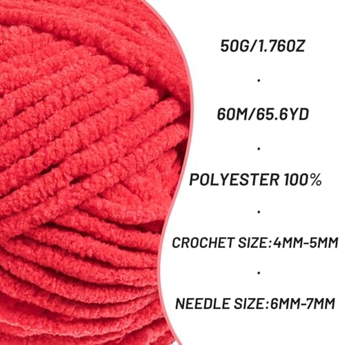 4 Packs Plush Chenille Chunky Crochet Yarn - Baby Yarn for Crocheting Soft - Velvet Yarns Knitting for Blankets Crafts - Fluffy Amigurumi Yarns 200g/262.5yds (4 Red)