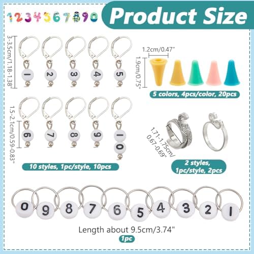 NBEADS Knitting Row Counter Chains Kits, Including 10Pcs Number Beads Stitch Markers 20Pcs Knitting Needle Stoppers 1Pc Counter Chains 2Pcs Yarn Guide Finger Holders for DIY Knitting