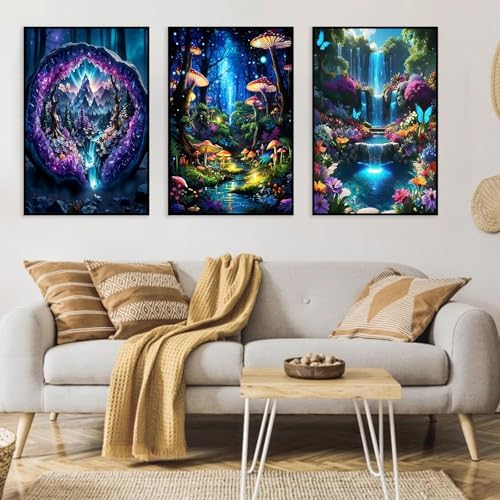 3 Pack Framed Paint by Numbers for Adult with Wooden Easel (8x12 inch) | Dream Forest Paint by Number on Canvas Oil Painting Kit with Brushes, Easy Adults' Paint-by-Number Kits for Home Wall Decor
