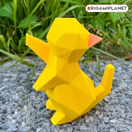 ORIGAMIPLANET 3D Origami Paper Craft Kit, Starpaw Kitten Cute DIY Pre-Cut Animal Papercraft Model for Beginners, Fun Handmade Home Decoration Gift for Adults & Teens-Yellow