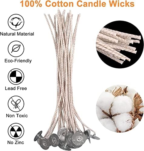 100pcs ECO 14 Wicks for Soy Candles, 6 inch Pre-Waxed Candle Wick for Candle Making,CD18 Thick Candle Wick with Base
