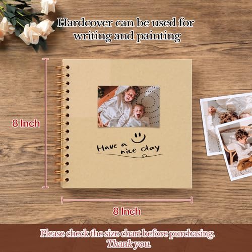potricher 8 x 8 Inch DIY Scrapbook Album 40 Pages with Kraft Paper, Yellow | Thick Kraft Paper Scrap Book Photo Albums, Memory Book for Wedding, Anniversary, Baby, Family, Travel, DIY Projects