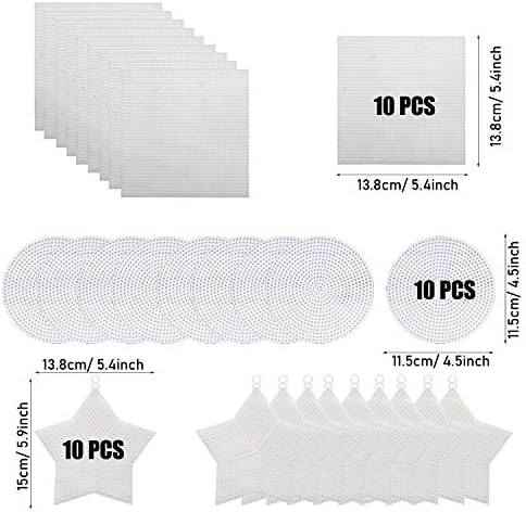 Allazone 59 PCS Mesh Plastic Canvas Sheets 4 Shapes Plastic Canvas for DIY Crafts Embroidery Cross Stitch, Acrylic Yarn Crafting, Knit and Crochet Projects