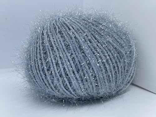 Sparkly Eyelash Fantasy Knitting Yarn | Metallic Lurex Nylon Short Eyelash Yarn | 50g (1.76oz) |140m(155 Yards) | Shiny Crochet Thread for Amigurumi & Decorative Projects (1, Grey)