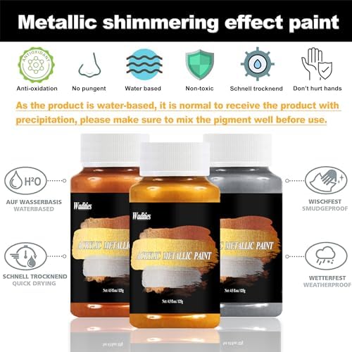 Acrylic Paint Metallic, 3pcs 13.5oz(375g) Gold & Silver & Bronze Leaf Paint