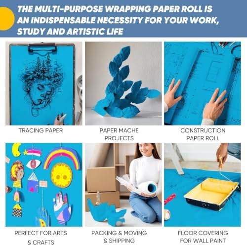 Lake Blue Wrapping Paper 15"x450", Craft Kraft Paper Bulletin Board Paper