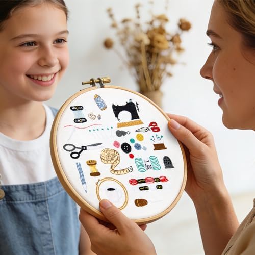 Crafmanoe Hand Embroidery Kits for Beginners Adults, Crewel Embroidery DIY Kits, Stamped Cross Stitch Kits for Beginners Adults Craft Kits for Women, Entire Set of Embroidery Supplies & Video Tutorial