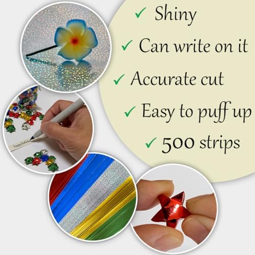 500-Strips Variety Mix of Foil Paper Strips for Making Origami Stars, Lucky Stars, Puff Stars. Reflective Mirror Shiny Paper Strips, 0.5 x 11 inch. (Variety Mix, 500)