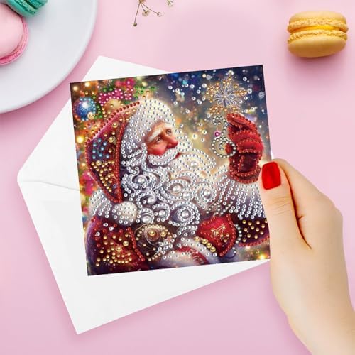 12Pcs Christmas Greeting Card DIY Diamond Art Painting Greeting Cards Blessing Folding Card Kit with White Envelopes Diamond Arts Crafts for Birthday Festival Gift-03
