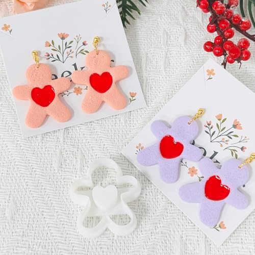 Xaekicr Cute Heart Gingerbread Polymer Clay Cutters Set – Clay Earring Cutters for DIY Earrings, Polymer Clay Molds for Jewelry Making – Clay Tools for Holiday Craft Lovers