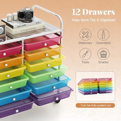 COSTWAY 12-Drawer Rolling Storage Cart, Utility Storage Organizer Cart