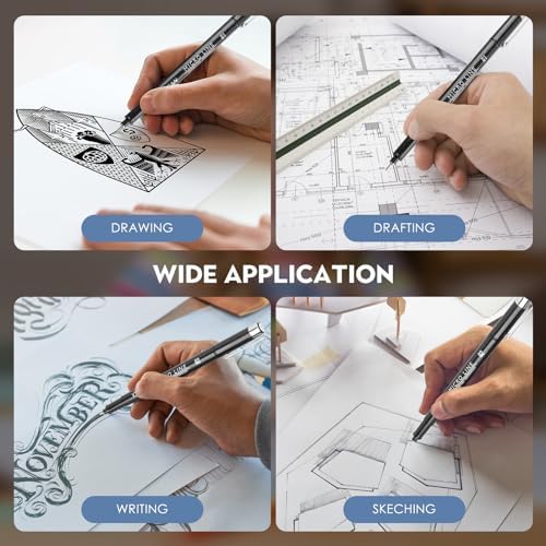 YISAN Black Drawing Art Markers,Micro Fineliner Manga Pens,Calligraphy Pens for Sketching Technical Drawing,16 set 70351