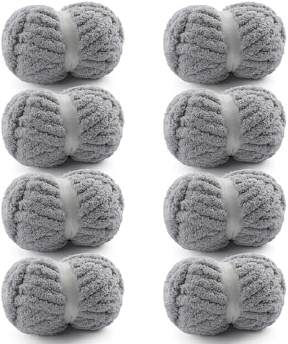 Chunky Yarn for Hand Knitting, Gray Chunky Chenille Yarn for Crocheting