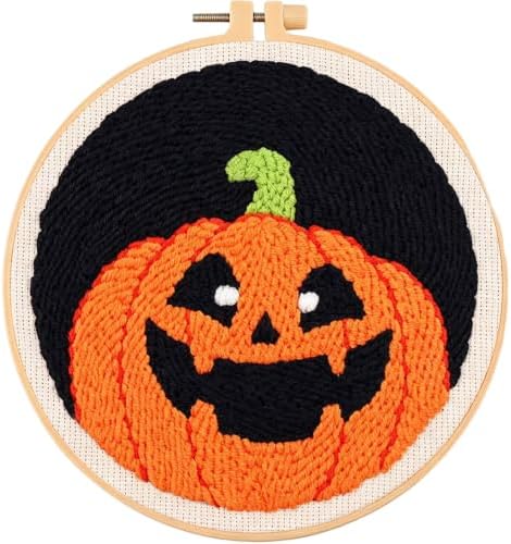 Halloween Punch Needle Kit Beginners Pumpkin Stitching Kit for Craft Lover