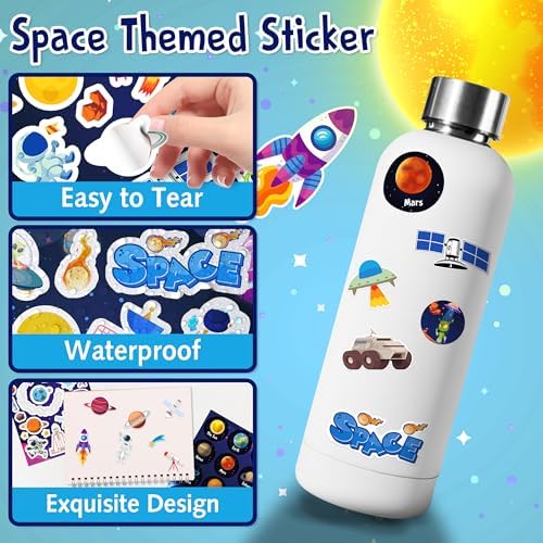LINAYE 48 Sheets Space Stickers for Kids, 960 PCS Solar System Planets Outer Stickers for Classroom School, Waterproof Self Adhesive Crafts for Kids,Galaxy Outer Space Party Favors Reward for Students
