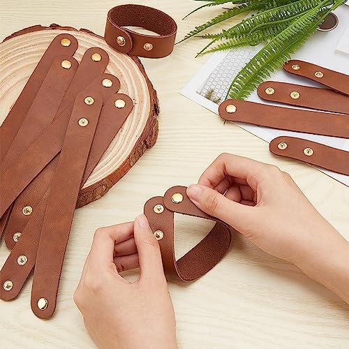 OLYCRAFT 12pcs Adjustable Leather Bracelets 8.6x1 Inch Blank Genuine Leather Snap Bracelets Blank Leathers Cuff Bracelet Leathers Wristband Brown Bracelet for DIY Craft Jewelry Making