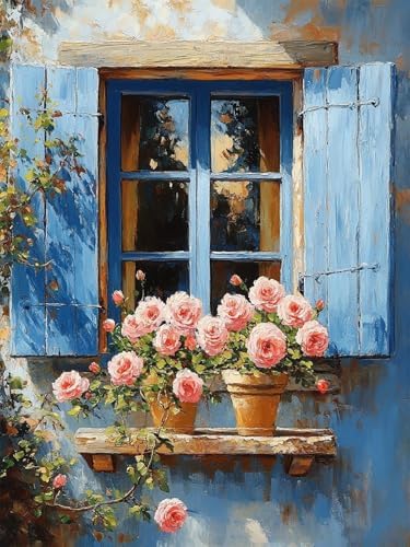 Accompany Wind Flowers Window Diamond Art Kits for Adults, 5D Window Scenery Diamond Painting Kits for Beginners,DIY Round Full Drill Diamonds Gem Art Crafts for Home Wall Decor Gifts 12x16 Inch