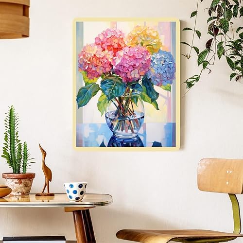 Hydrangea Paint by Numbers for Adults with Framed Canvas - Wooden Easel