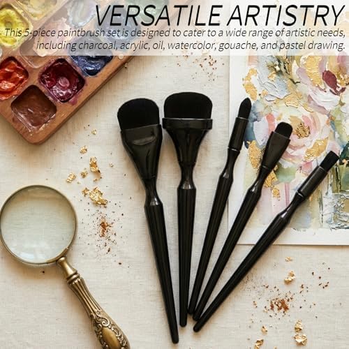5-Piece Blending Brush Set for Charcoal, Acrylic, Oil, Watercolor, Gouache | Soft Synthetic Fibers | Ideal for Hand Painting, Sketching, Shading, and Craft Projects