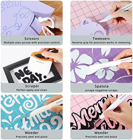 DOOHALO Brayer Roller Vinyl Weeding Tools Compatible with Cricut Crafting Basic Accessories Set Kit for Silhouette Weeding Scraper Spatula Tweezers Scissors Basic Tools Bundle for Sewing