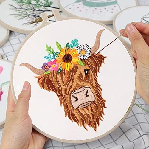 Louise Maelys Highland Cow Floral Embroidery Kit for Beginners Craft