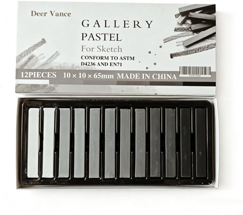 Gallery Pastel for Sketch Grey Tone, 12 Pieces Soft Pastel Sticks Set
