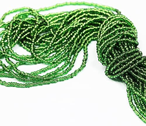 11/0 Glass Silver Lined Seed Beads Hanks (1 Hank 3 Meters, 3 Strings, Total 9 Meters, About 6000pcs, Dark Green Sliver Lined)