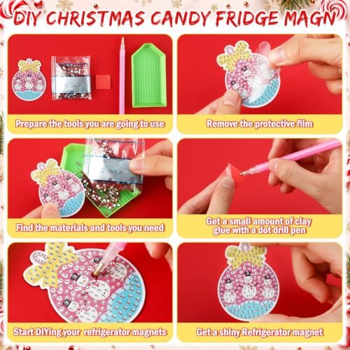 Motipuns 30 Pcs Diamond Magnets,Christmas Lollipop,Pastel