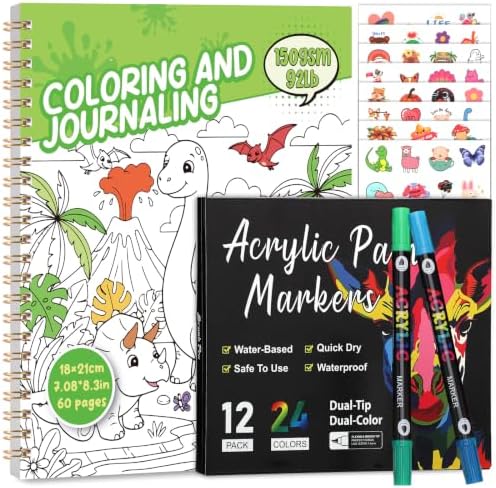150gsm Dinosaur Coloring Book with Markers, 7x8.3in Coloring Kit for Kids