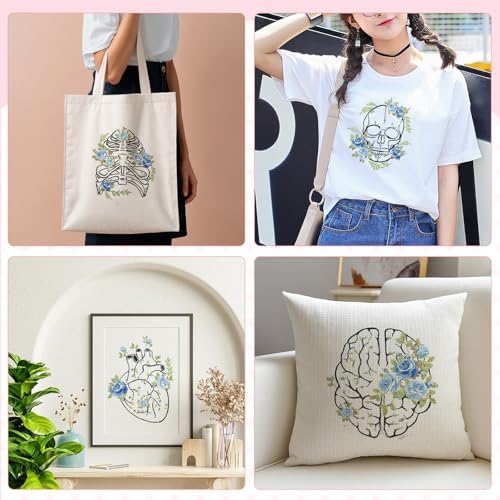 Kuabiz 5 Sets Skull Embroidery Kits for Beginners Anatomy Cross Stitch Kit for Adults Organ Embroidery Starter Kit Embroiderys Hoop Needlepoint Kits with Instruction Needles Threads for Doctors Gifts