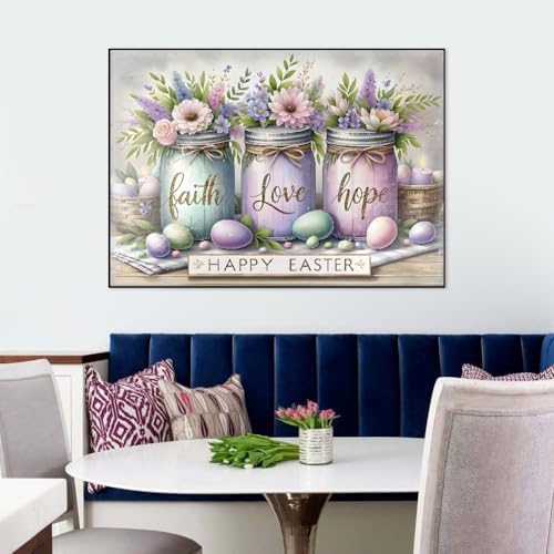 Easter Diamond Art Kits for Adults, Faith, Hope, Love Wishing Bottle Diamond Painting Kits for Adults Beginners, 5D DIY Full Drill Diamond Dots Paintings Gem Arts Crafts for Home Wall Decor 16x12 In
