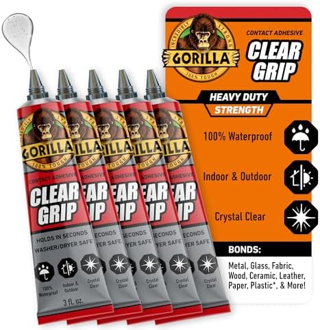 Gorilla Clear Grip Waterproof Contact Adhesive, 3 Ounce Tube, Clear, (Pack of 5)