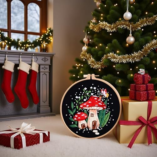 Haootadiy Beginner Embroidery Kit for Adults, Easy Cross Stitch Kit for Beginners and Adults, Full Embroidery Hoop Kit with Needles and Thread Included (Pattern 8)