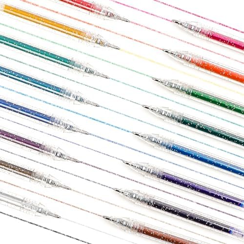 Grabie 18 Color Capped Glitter Gel Pens, Metallic Sparkling | Rich Glitter Effects, Consistent Ink Flow, Comfortable Grip, Precision Writing, Creative Lettering, Coloring