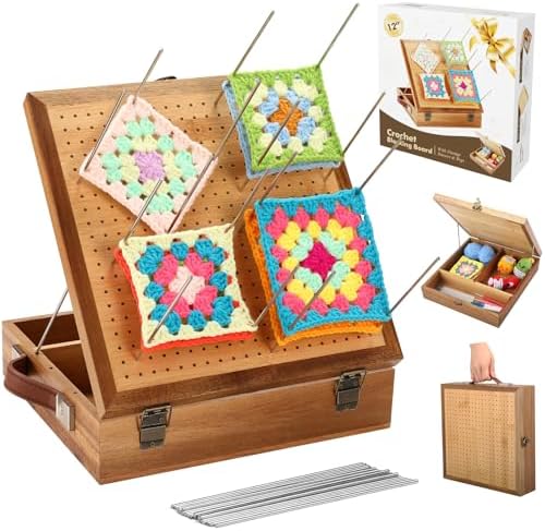 12.0" Crochet Blocking Board with Storage Drawer & Pegs for Crochet Project
