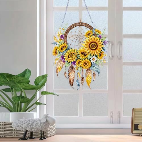 ARPADAMO Sunflower Diamond Art Kits for Adults, Acrylic Hanging Suncatcher