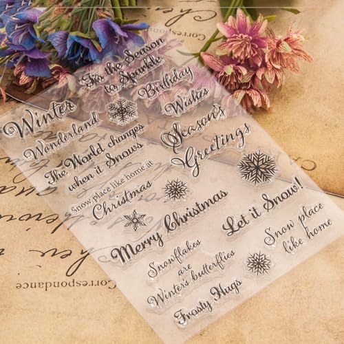 Merry Christmas Winter Blessing Snowflakes Birthday Clear Stamps Transparent Silicone Stamp Album Cards Rubber Stamp for Card Making Decoration and DIY Scrapbooking