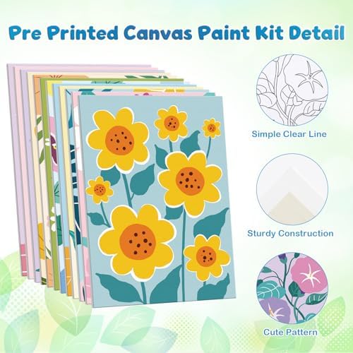 Louise Maelys 5x7 Inch Pre Drawn Canvas to Paint,12 Packs Floral Theme